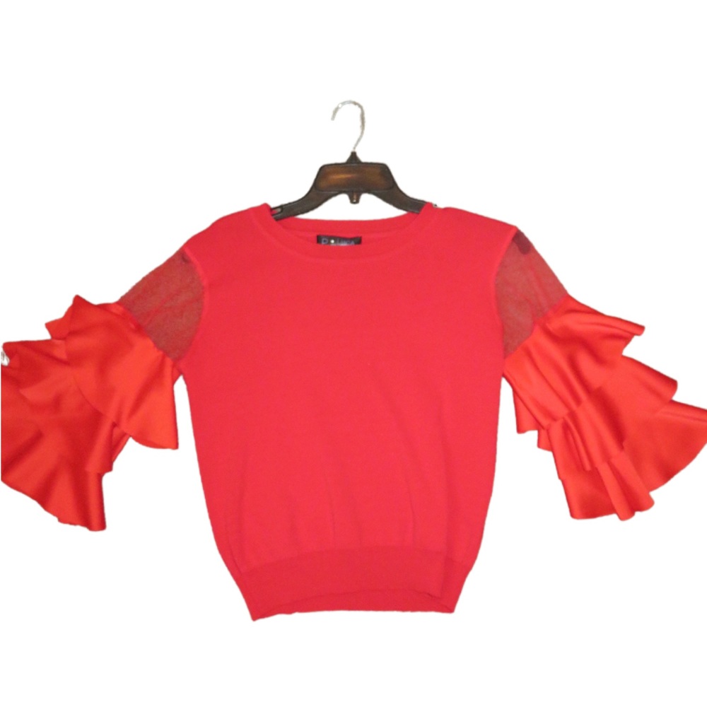 Patrizia Luca Milano Red Top Ruffle Flare Sleeve